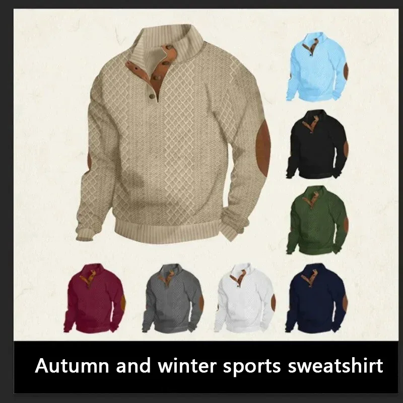 

Men's Long Sleeve Sweatshirt Knitted Sweater Outdoor Casual Spring Autumn Fashionable Embroidery Stand Collar Top Quality Fabric