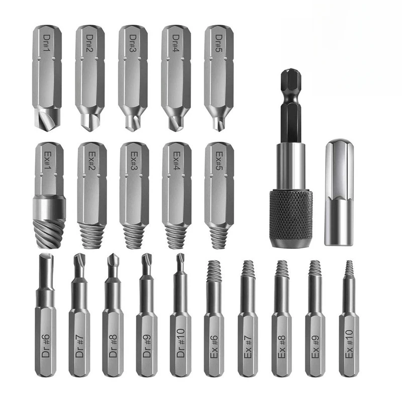 22PCS Damaged Screw Extractor Kit with Sleeve Extension Drill Bit for Universal Guillotine Bolt Removal Screw Removal Tool