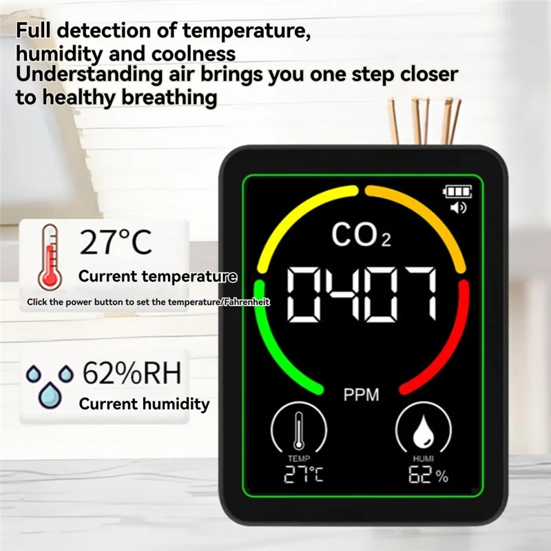 【Flash-Deal!】MT03 3 In 1 Air Quality Monitor With Stand CO2 Temperature Humidity Tester CO2 Detector Carbon Dioxide Detector
