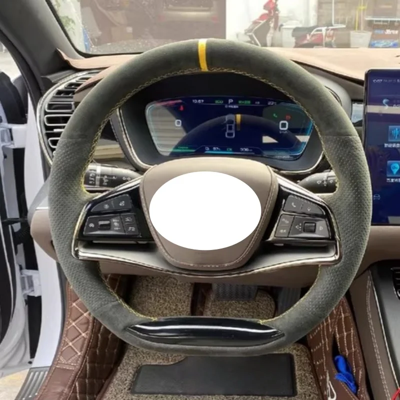 

Hand-Sewn Suede Car Steering Wheel EV Tang DMI Song Plusdmi Qin Plus Yuan Car Accessories Steering Wheel Cover For BYD Han