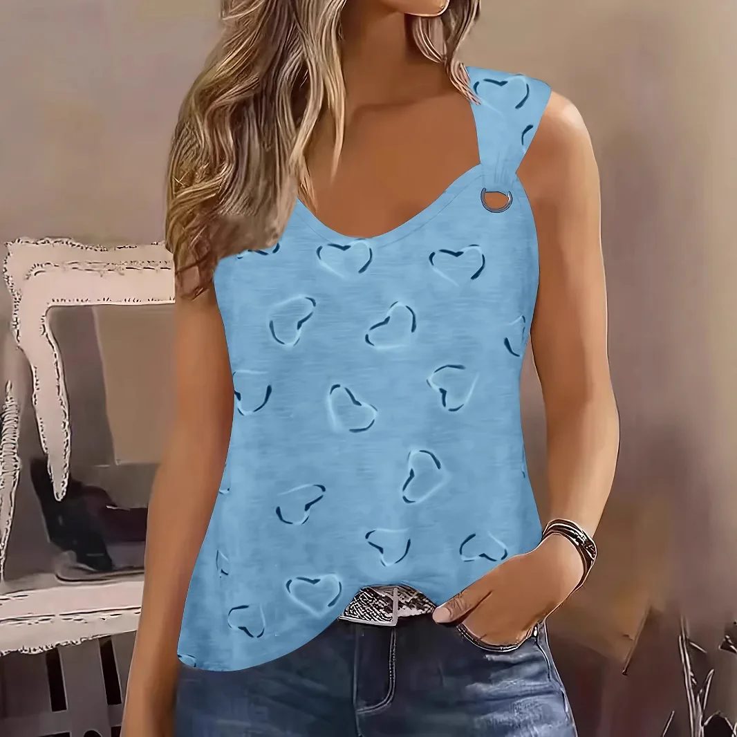 

Fashion Heart Print Sexy T Shirt For Women 2025 Summer Casual Tshirt Women Tops Sleeveless Tank Tops Femme Plus Size T-Shirt 5XL