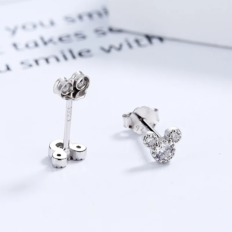 Uniorsj 100% 925 Sterling Silver Jewelry Shiny Zircon Lovely Cute Cartoon Mickey Stud Earrings for Women