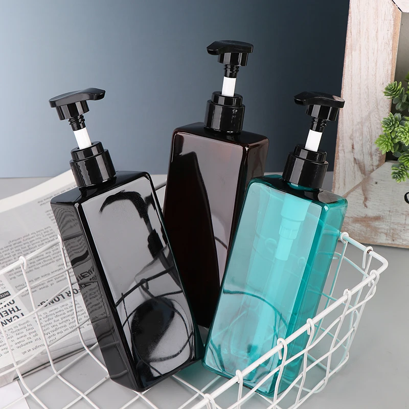 500ml 바디 로션 사각 병 PET 플라스틱 샤워 젤 샴푸 펌프 병 내구성 있는 리필 가능한 액체 비누 용기