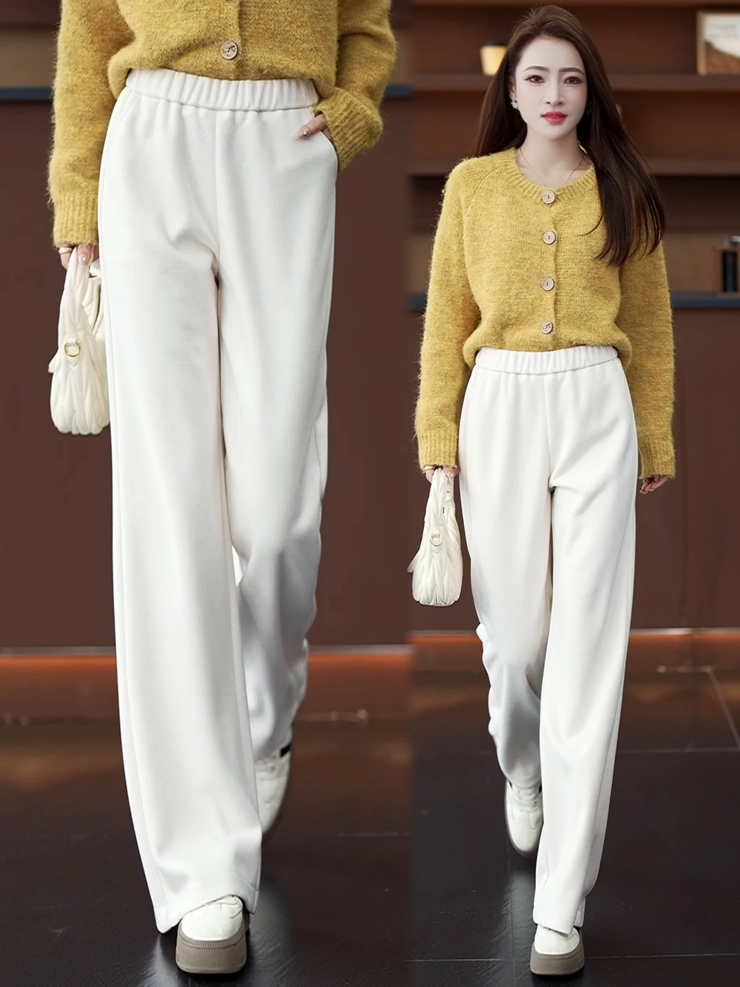 

Acetate Wool Wide Leg Pants Women's Autumn Winter New Soft High Waist Drape Loose Casual Straight Rice Noodle Pants