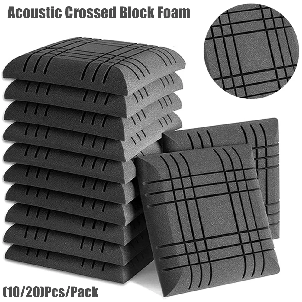 10/20Pcs Crossed Block Acoustic Foam Panel 30x30x5cm Sound Wall Panel Studio KTV Drum Room Soundproof Foam Sponge Pad with Tapes