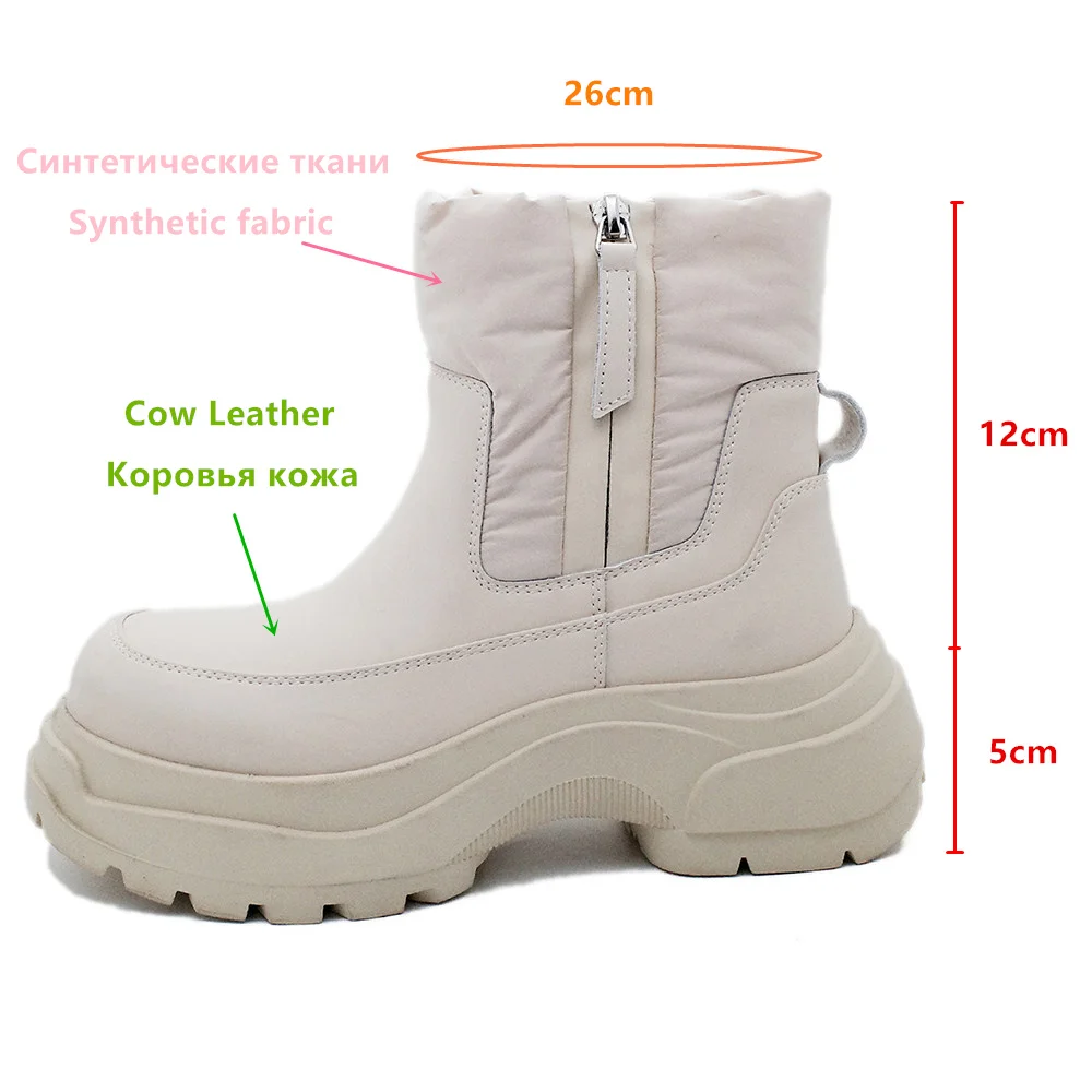 Aucegi Women's Round Toe Zipper Warm Snow Ankle Boots Genuine Leather Anti-Water Comfortable Thick Soled Platform Fashion Shoes