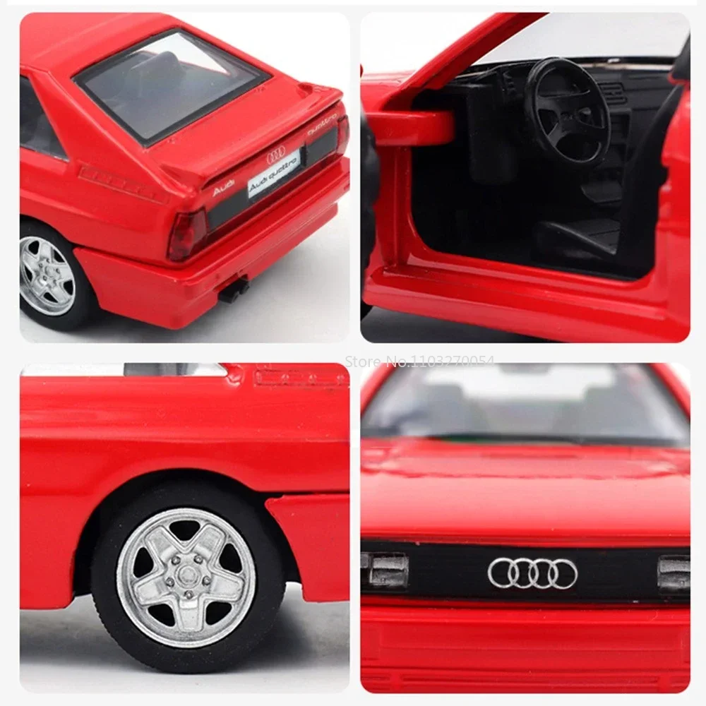 1:36 Audi Quattro 1980 liga modelo de carro de brinquedo portas fundidas abertas puxar para trás pneus de borracha veículo em miniatura para crianças presente de natal