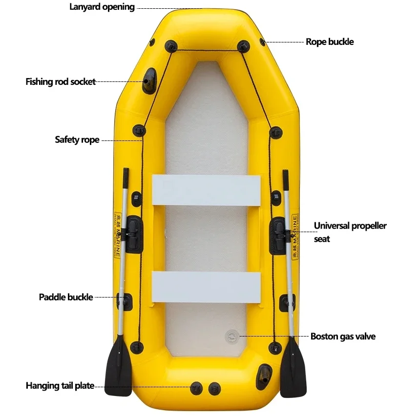 0.9mm Yellow PVC Inflatable Boat with Air Deck Bottoms Set for 1~5 Persons Water Sports Fishing River Lake Canoeing Accessory