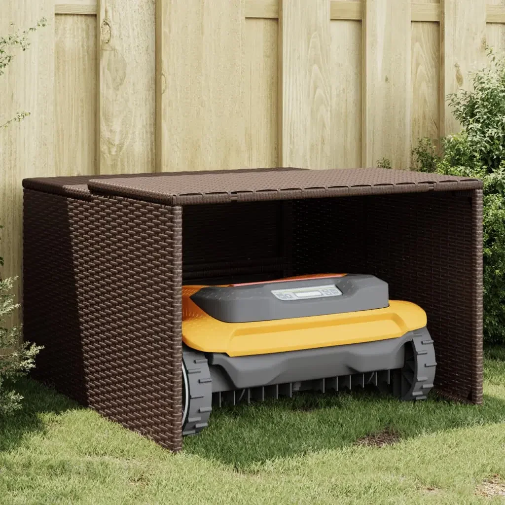 Robot Mower Garage Brown 33.9"x35.4"x20.5"/22.4" Poly Rattan Outdoor Robot Mower Garden Shelter