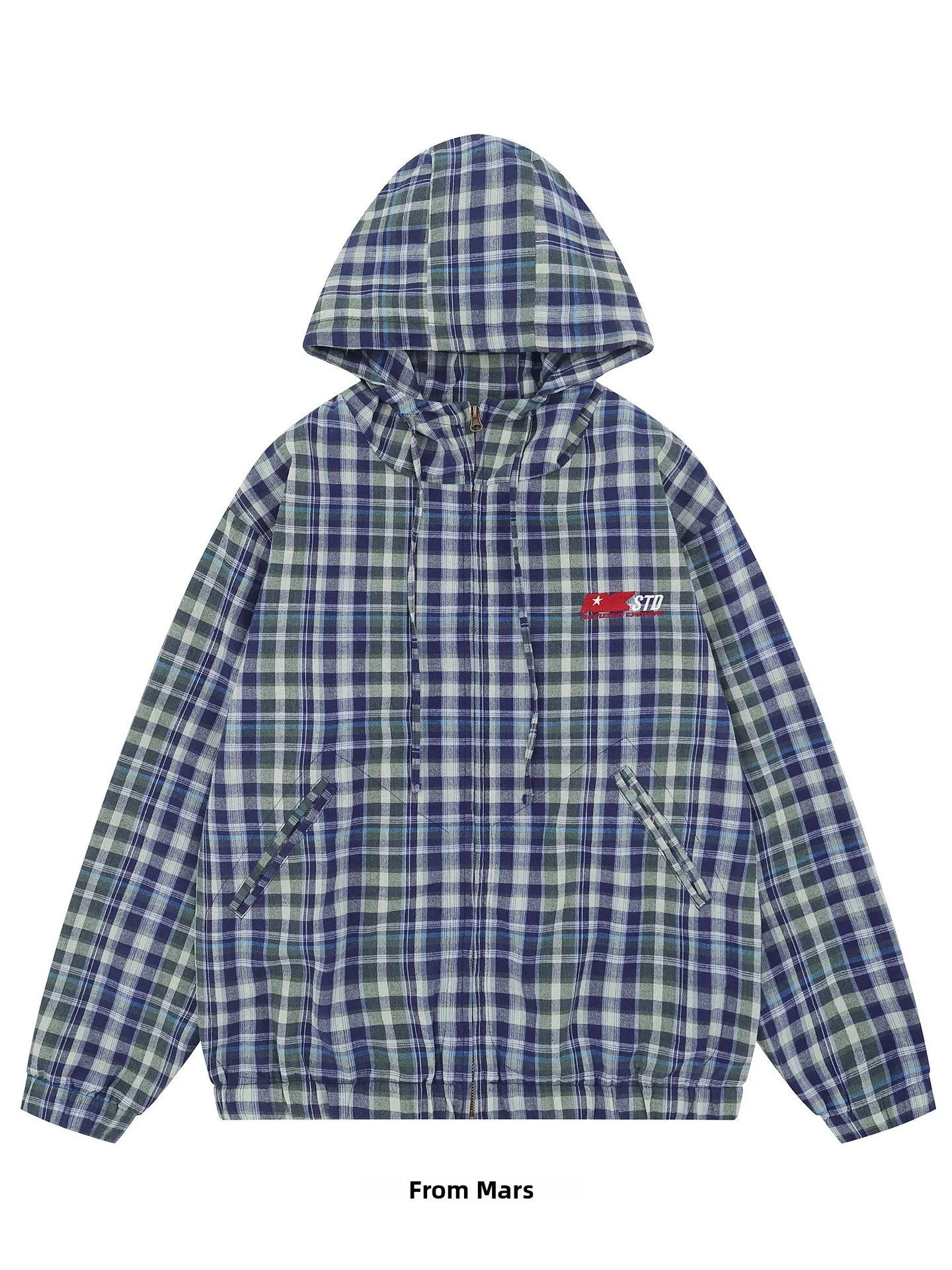 

Loose Fit Plaid Print Hooded Jaet Casual INS Sle Youthful Cotton Long Sve Coat for Teens Autumn Winter Faion