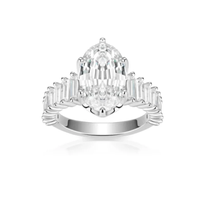 Bellux 925 Silver Synthetic Zircon Ring Polaris Star White Marquise Shaped Full Diamonds Light Luxury Shining Fashion Rings