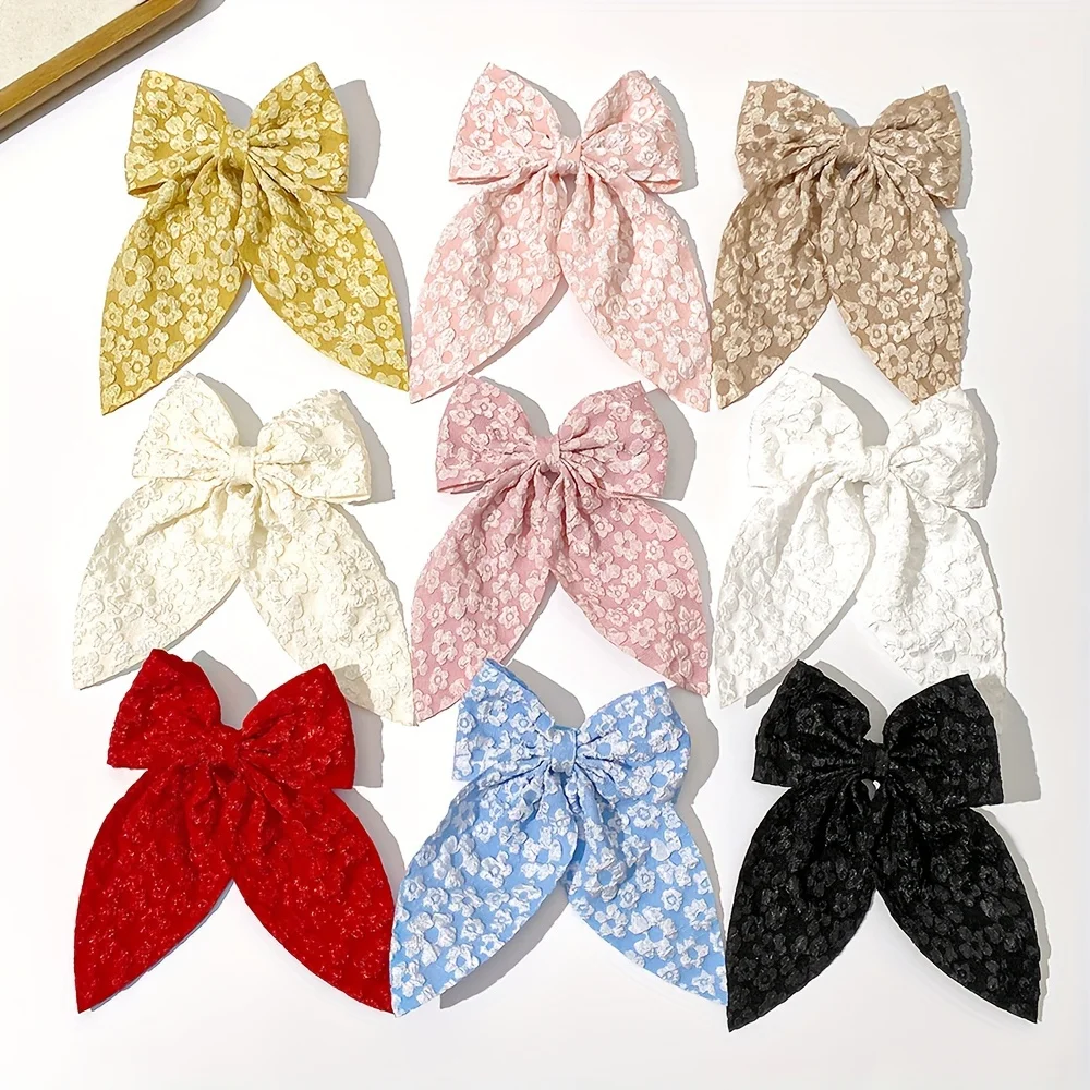9 Pieces of Floral Ribbon Bow Hair Accessories, Sweet Ponytail Top Clip, Hair Ribbon Hairpin