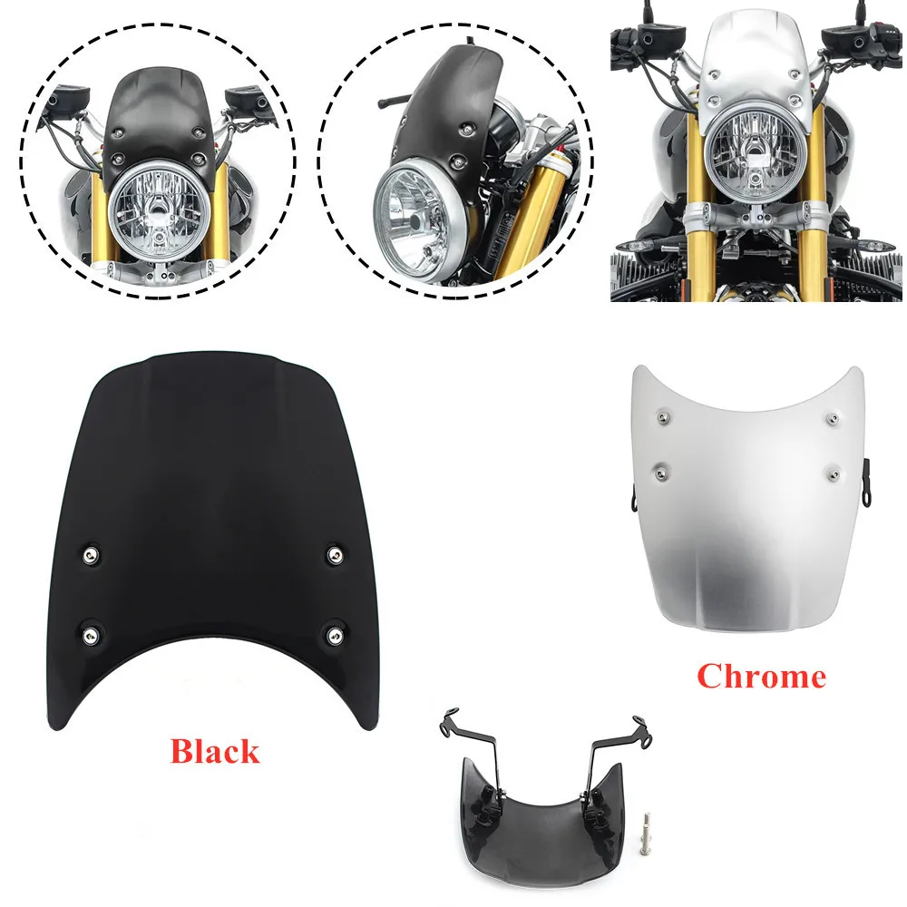 For BMW R Nine T R9T 2014-2020 Headlight Fairing Windshield Windscreen Compact Sport Wind Deflector Mask Moto Accessory