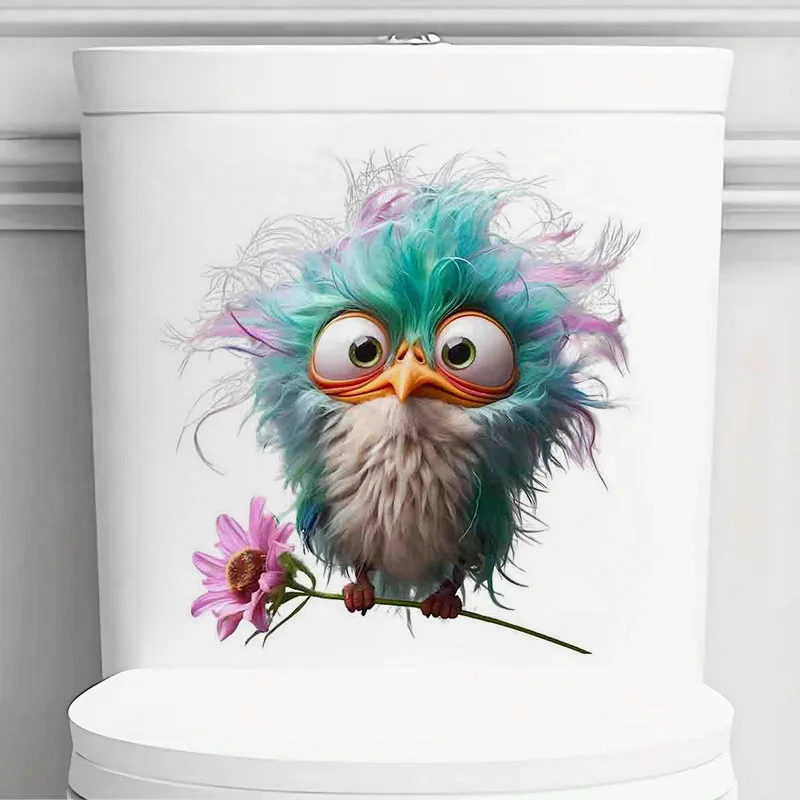 90618#Crazy and Funny Bird Toilet Stickers, Bright Wall for Home, Cabinet, Door,Refrigerator Decoration, Vinyl Car Decals