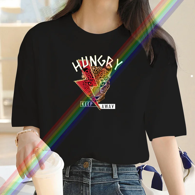 Marca de luxo dos desenhos animados leopardo impressão camiseta para as mulheres verão vintage unisex oversized camiseta y2k topo manga curta para mulher