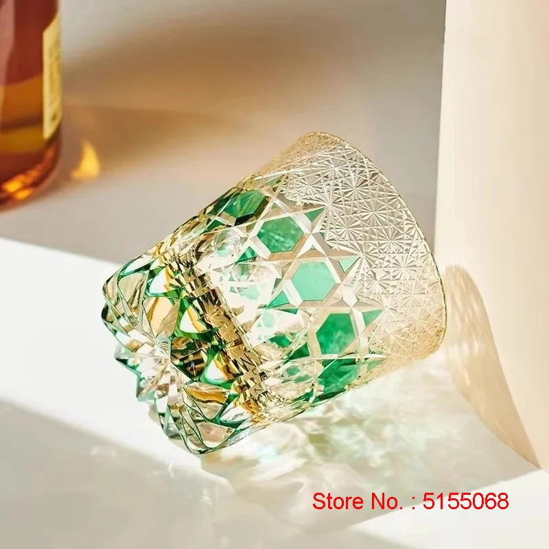 High-end Color Crystals Fluorite Wine Glass Collection Level Hand Cut Whiskey Liquor Cup Water Mug For Fancy Restaurant Gift Box