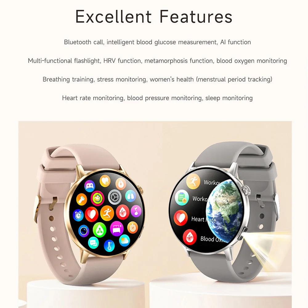 G34 Damen-Smartwatch für Damen, Bluetooth-Anruf, Armbanduhren, AMOLED-Smartwatch, elektronische Armbanduhr, Smartband, Fitness-Armband