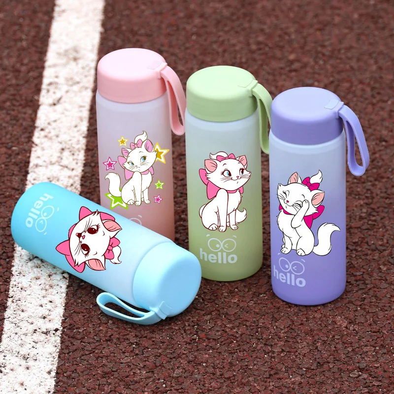 650ML Disney Marie Cat The Aristocats Large Capacity Sandblasted Plastic Gradient Cup Outdoor Sports Portable Childrens Bottle