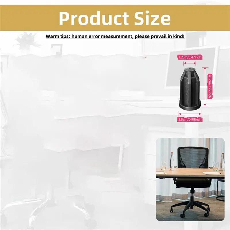 DT17 40Pcs Plastic Caster Socket Sleeve Round Inserts for Chair Wheel Stem, 1 Inch Wheel 7/16 Inch Inside Stem, Black