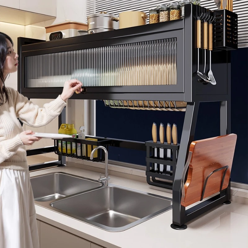 ‌Stainless Steel Sink Drainer, Large Capacity Dish Rack, Rustproof Storage Shelf, Multi-Functional Kitchen Organizer