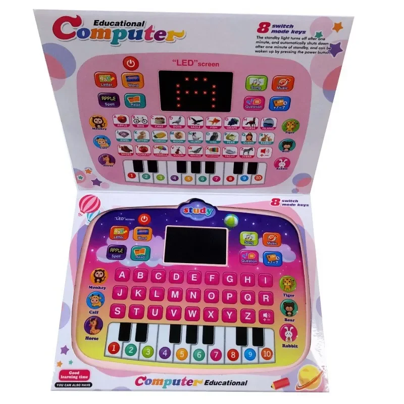 Tablette d'apprentissage avec écran LED, jouets éducatifs, ordinateur portable, alphabet, piano, Mainan Bayi