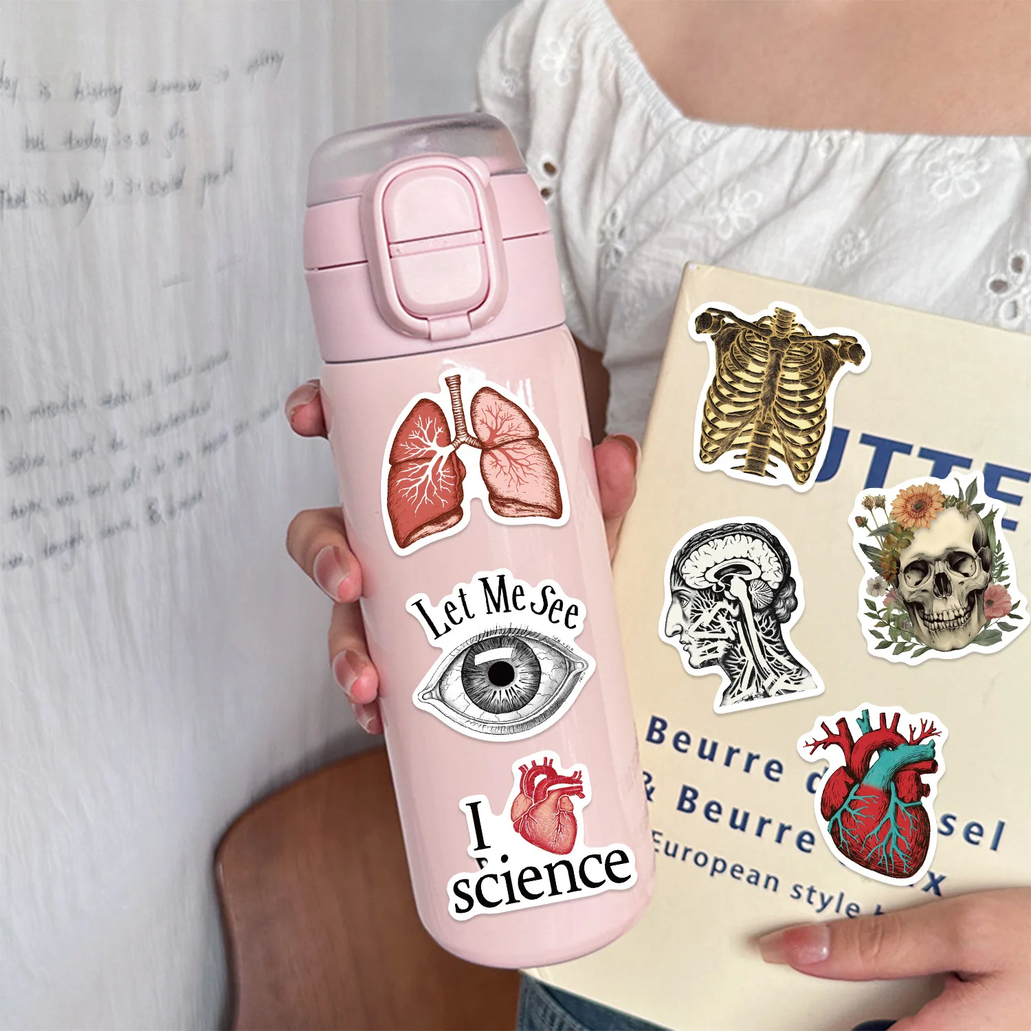 50PCS Retro Scientific Anatomy Sticker Physiology Anatomy Luggage Laptop Cars PVC Guitar Coffee Skateboard Notebook Decals