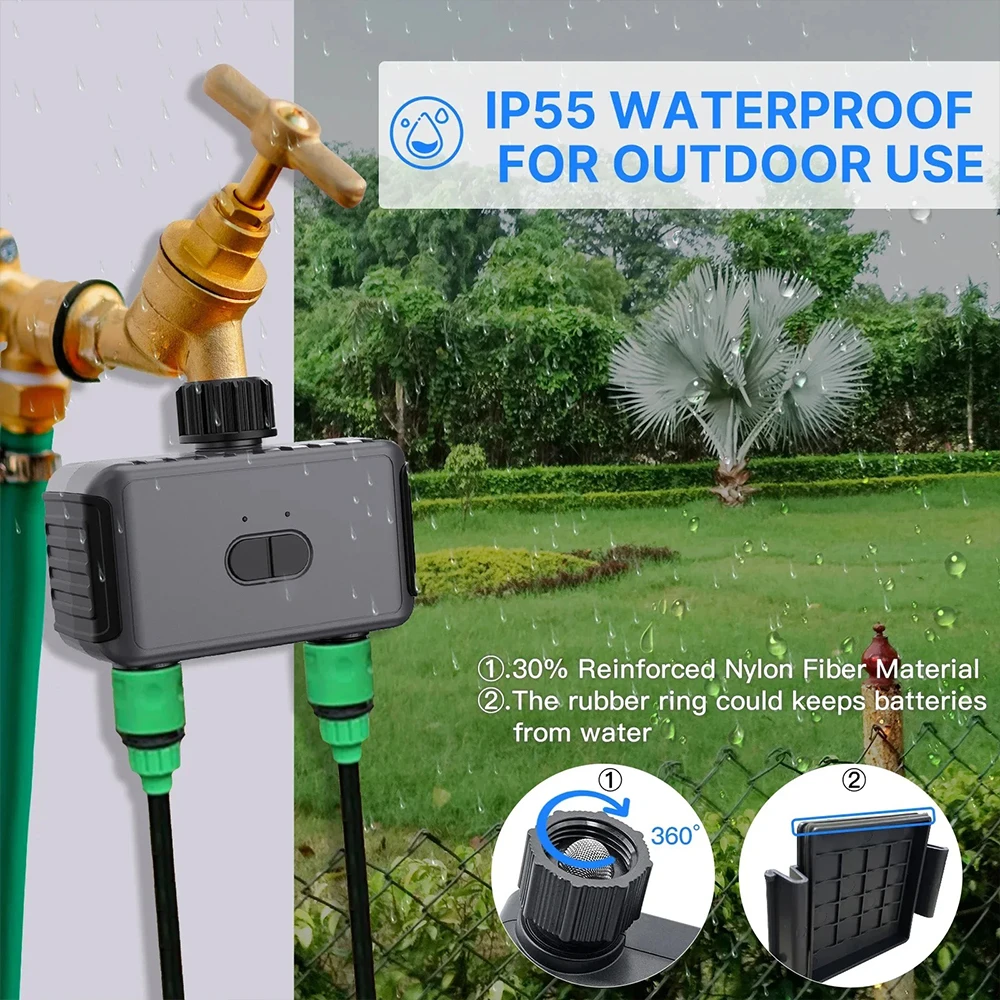 Smart Sprinkler Bluetooth 2-Wege-Wassertimer-Magnetventil, kabellose Fernbedienung, funktioniert mit Alexa Echo Google Home