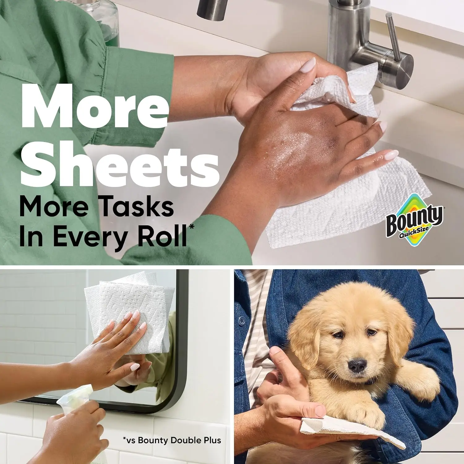Quick-Size White Paper Towels, 12 Triple Rolls = 40 Regular Rolls, Absorbent & Durable for Home Use