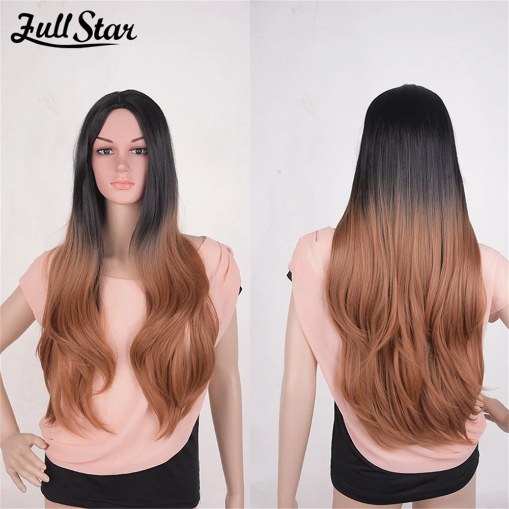 Full Star Synthetic Hair Blue Ombre Purple Middle Part Cosplay Wigs Straight Full Head Black Pink Brown Grey Wig for Women