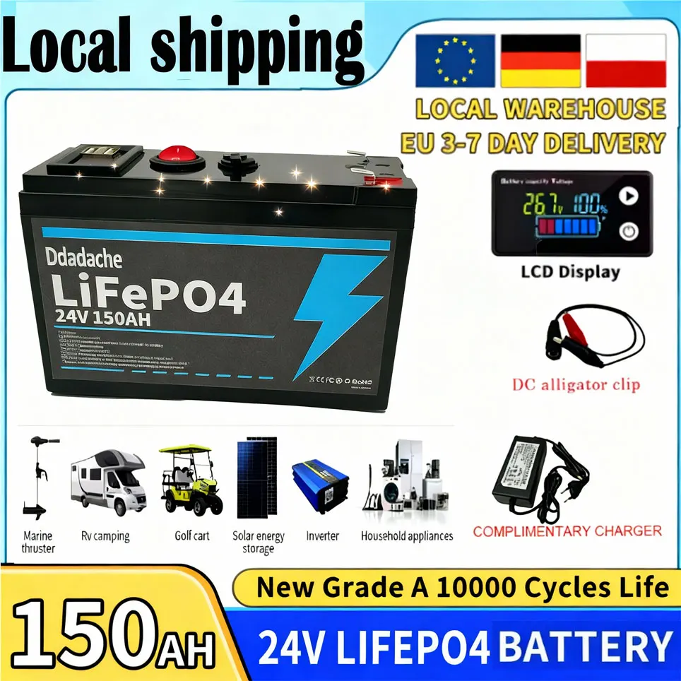 Verbesserte 24V 150Ah LiFePO4 Batterie mit integriertem 200A BMS, 8000+ Zyklen, perfekt für Wohnmobile/Camper, Solar, Marine, Overland/Van