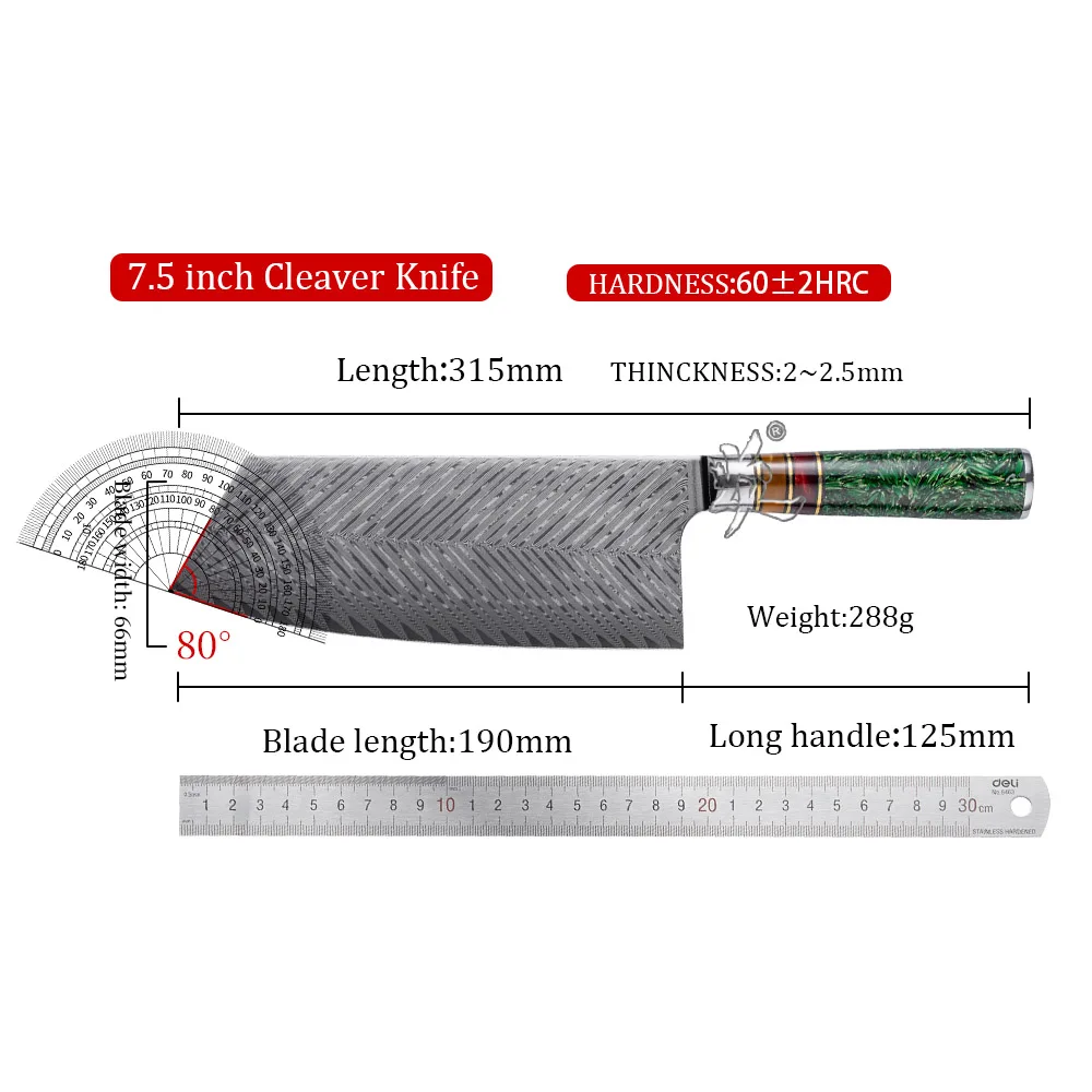 YAN 67 Layers Damascus Steel Knives VG10 Cleaver Knife Japanese Santoku Kitchen Knife Composite Resin Chaff Acrylic Handle
