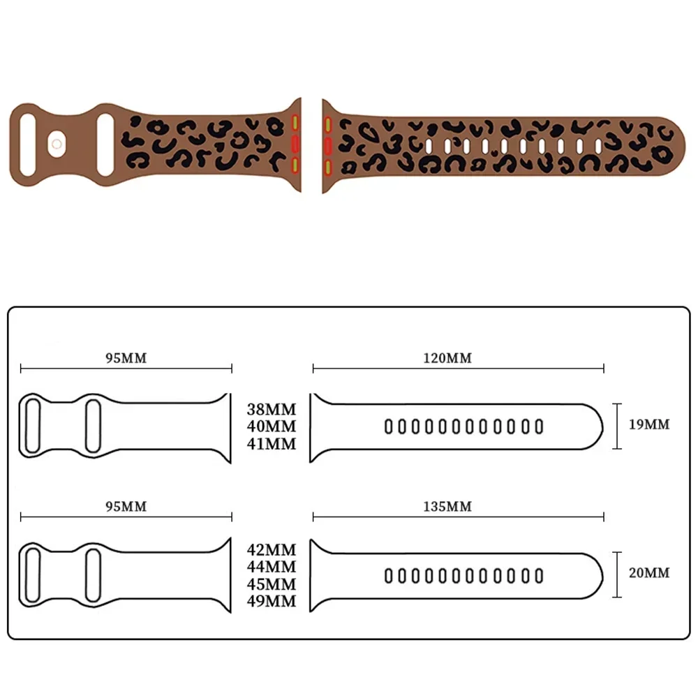 Apple Watch用ヒョウ柄ストラップ,iwatch用ソフトシリコンバンド6,5,4,3,SE,7,8,38mm, 40mm, 41mm, 42mm 44mm、45mm、49