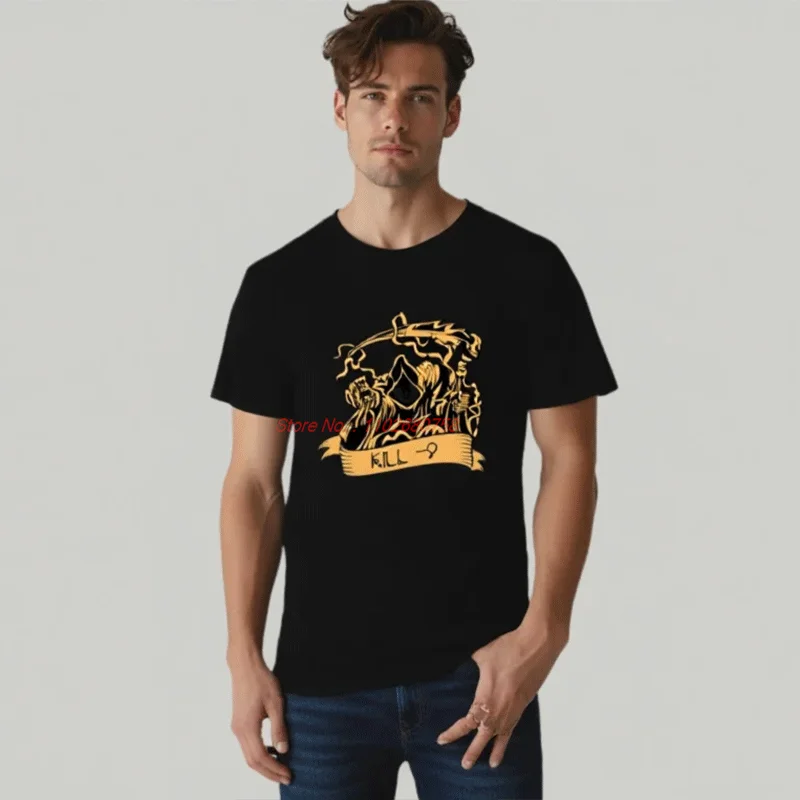 Kill Process Fashion Graphic T Shirts Linux Operating System Tux Penguin Cotton Short Sleeve T-Shirts High Quality Mens Clothes