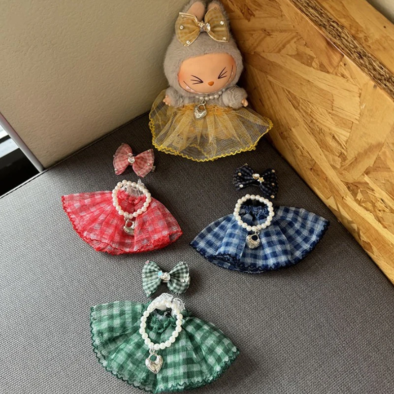 

Кукольная одежда, подходящая для Labubu V1 V2 V3, 17 см/15 см, пышная юбка для куклы, комплект аксессуаров для волос с бантом, милая одежда «сделай сам», украшения, подарки