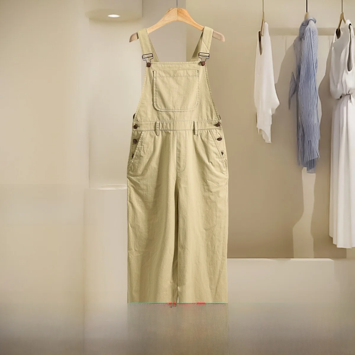 

High Waist Wide Leg Pants with oulder Straps Side Buttoned Academy Sle Spring 2025 Cotton Casual Trousers for Women