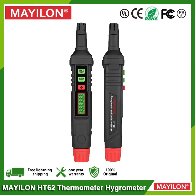 MAYILON Thermometer Hygrometer HT62 2 in 1 Dew Point Wet Bulb Ambient Temperature & Humidity Meter Thermograph Humidometer