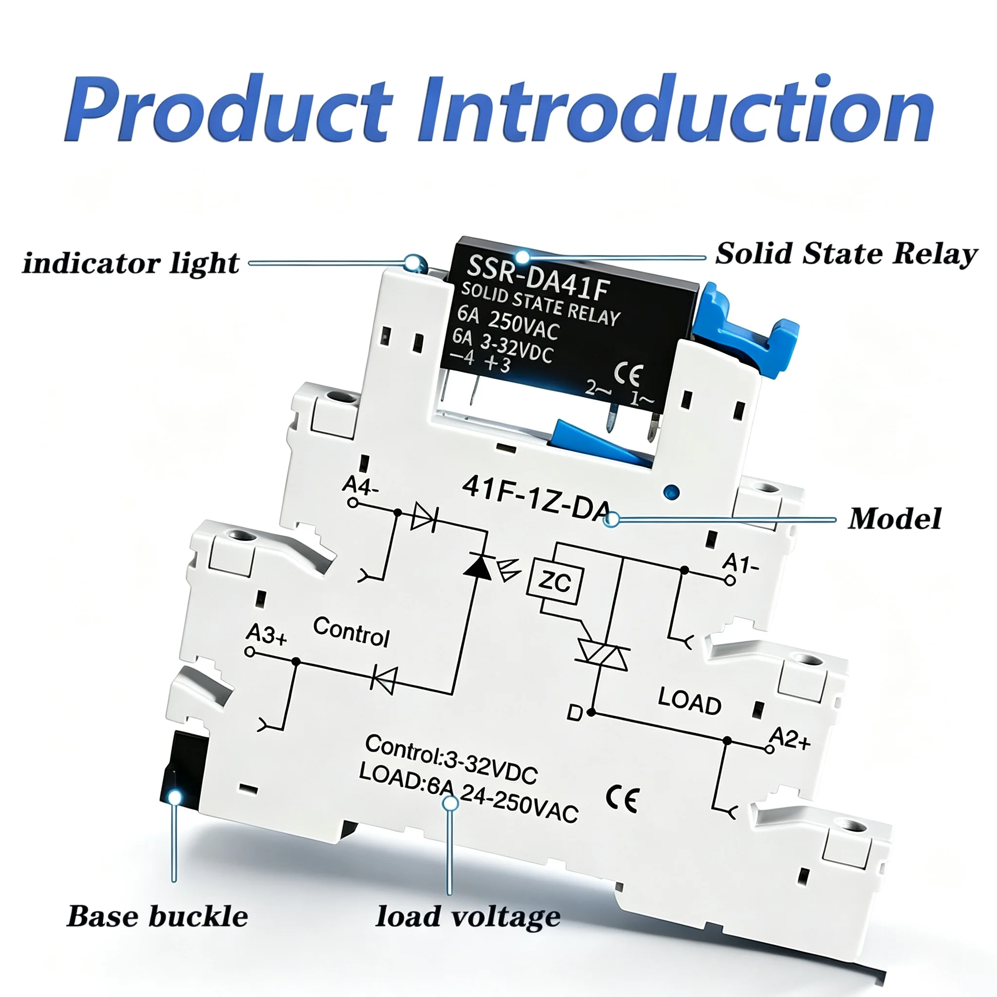 DC Control AC 6A Slim Interface Solid State Relay Module DIN SSR Slim Relay DC Control DC 41F-1Z-C2 SSR Relay DIN Rail