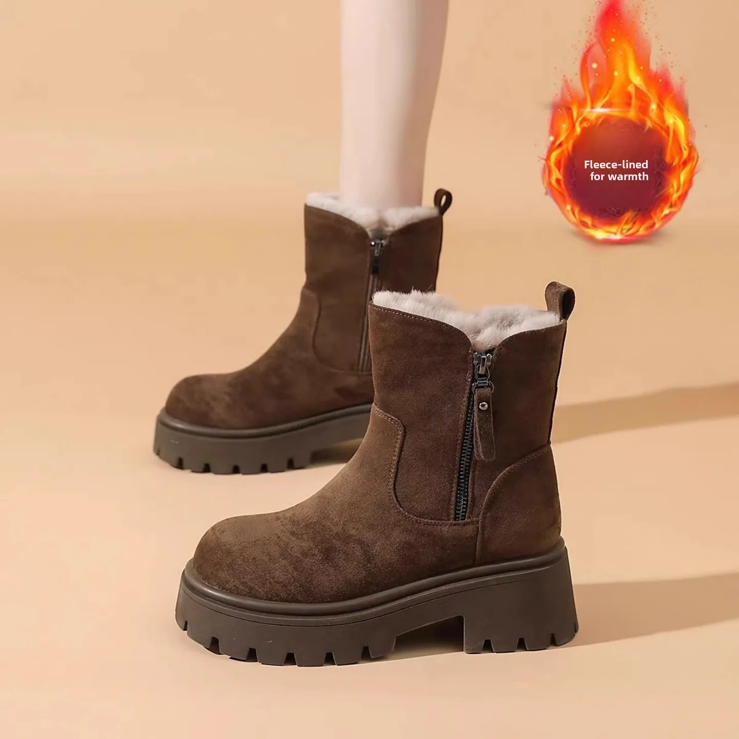 

Женские зимние сапоги-дутики 2025 года: новые, утепленные флисом, с хлопковой подкладкой, нескользящие, короткие, в корейском стиле, модные