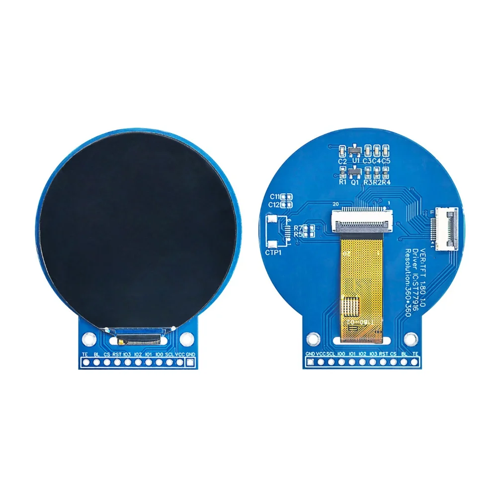 ST77916 1.8 Inch 360x360 TFT LCD Display Module QSPI Interface Round Screen for Arduino