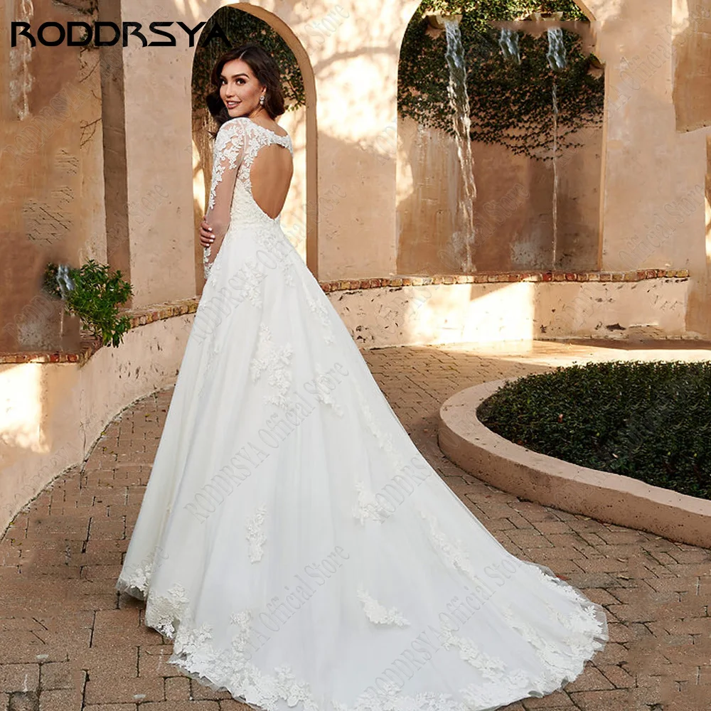 RODRSY Boho Vestidos de Casamento Para Mulher Mangas Longas Backless Noiva VRODDRSY Boho Vestidos De Casamento Para Mulher Mangas Compridas Backless Noiva Vestidos De Festa Lace Applique A Linha V-Neck vestido de noiva