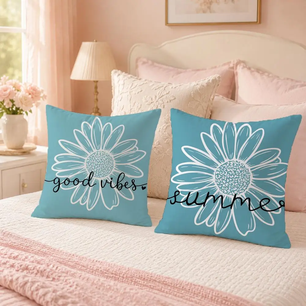 Summer Beach Daisy Cushion Cover Custom Plush Pillow Cover Soft Cloud Comfort for Sofa Bed Couch