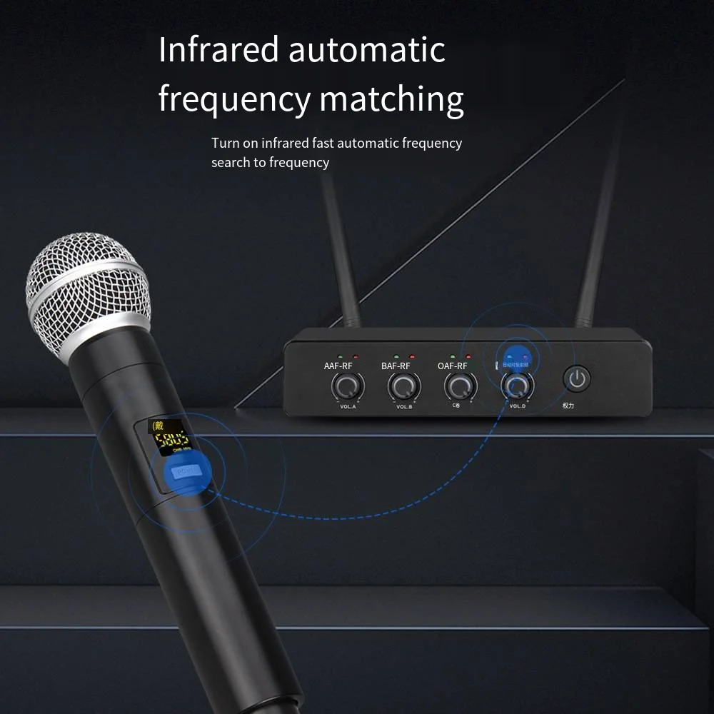 4-Channel UHF Wireless Microphone System With 4 Hand-held Microphones Karaoke Machine For Party Wedding Church Conference Speech