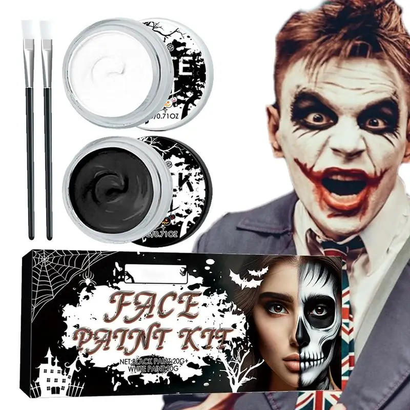 Black & White Face Body Paint Kit with Brushes Long-Lasting Makeup For Halloween Festive Fun Makeup Accessories Makeup Set