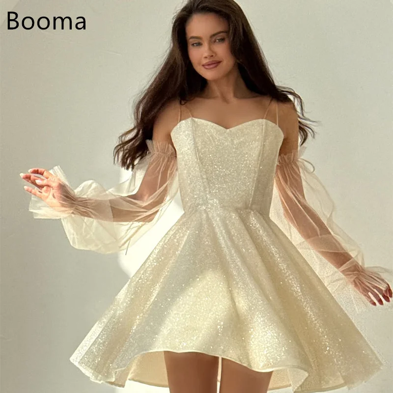 

Booma A-Line Spaghetti Strap Shiny Mini Elegant Wedding Dresses Tulle Simple Brides Gown Custom Made 2025