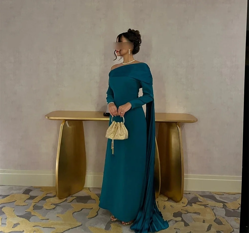 

Teal Formal Women Long Bespoke Occasion Gown Evening Dresses Pastrol Unisex Jersey Retro Dubai Saudi Arabic Prom Customized