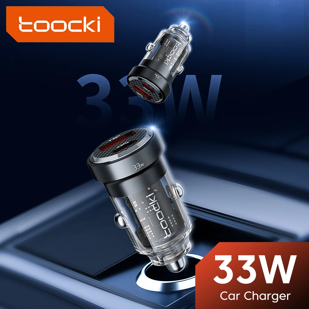 Toocki 33W USB Type C Dual-Port Car Charger PD QC Fast Charging Phone Charger for iPhone 17 16 Samsung Cigarette Lighter Adapter
