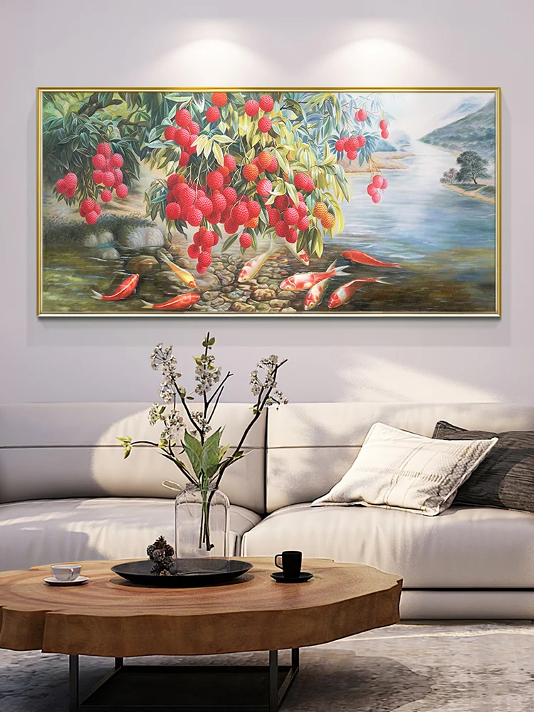 highmax Colorful Scenery Wall Painting Poster Fruits Gold Fish Lake View Art Canvas Oil Painting for Home Bedroom Wall Art Decor