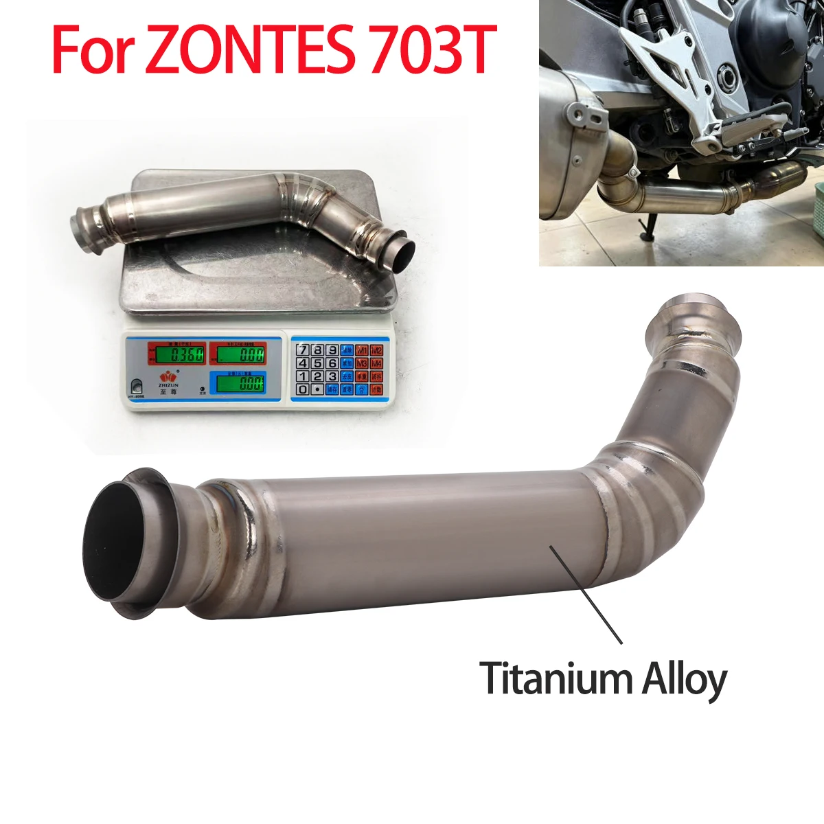 Titanium Alloy Exhaust Mid Link Pipe Slip‑on Muffler For ZONTES 703T Escape Motorbike Exhaust Midpipe System Accessories