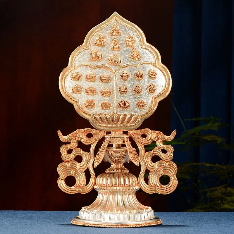 

Eight auspicious ornaments handmade copper gilt silver Buddhist utensils