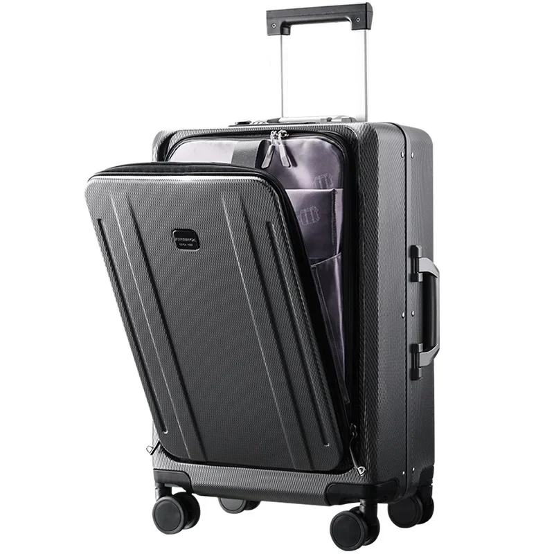 24 Inch Front Open Travel Suitcase with Cup Holder,new High-quality Trolley Case with Wheels,Business Rolling Luggage Laptop Bag